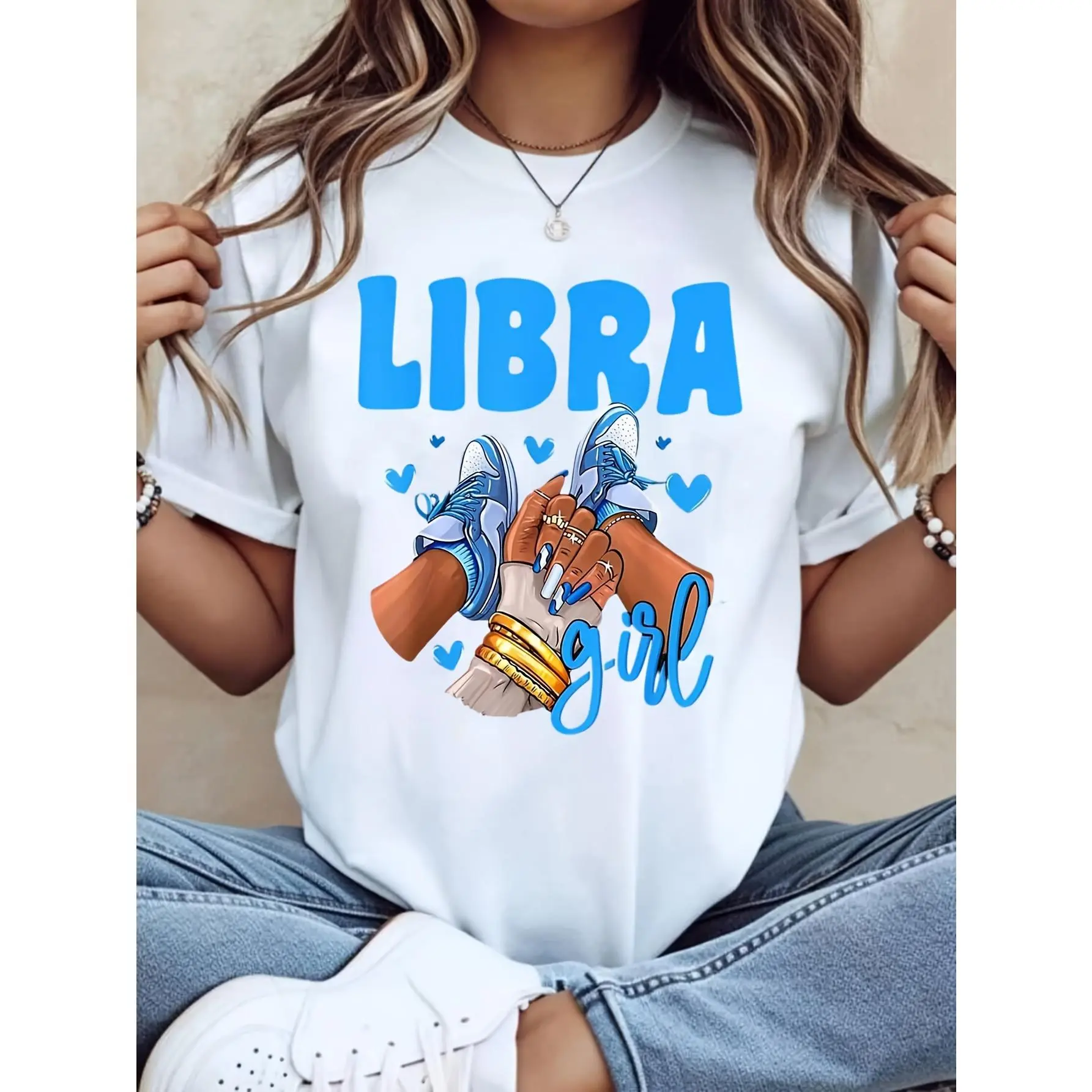Women's Cotton T-Shirt with Libra Graphic Print, Casual Short Sleeve Breathable Top for Summer, Astrology Lover Gift, Shortsleeve, Tops, Essential, Fabric, Simple, Oversized, Style, Tee, Gym