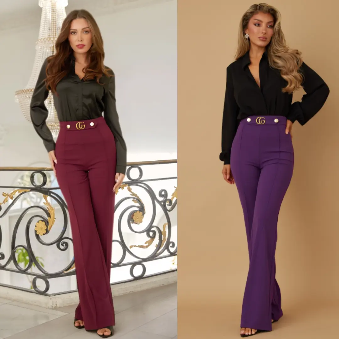 DOUBLE G BUCKLE HARDWARE DETAIL PANTS - WIDE FLARE/ LINING DETAIL Basic Bottom