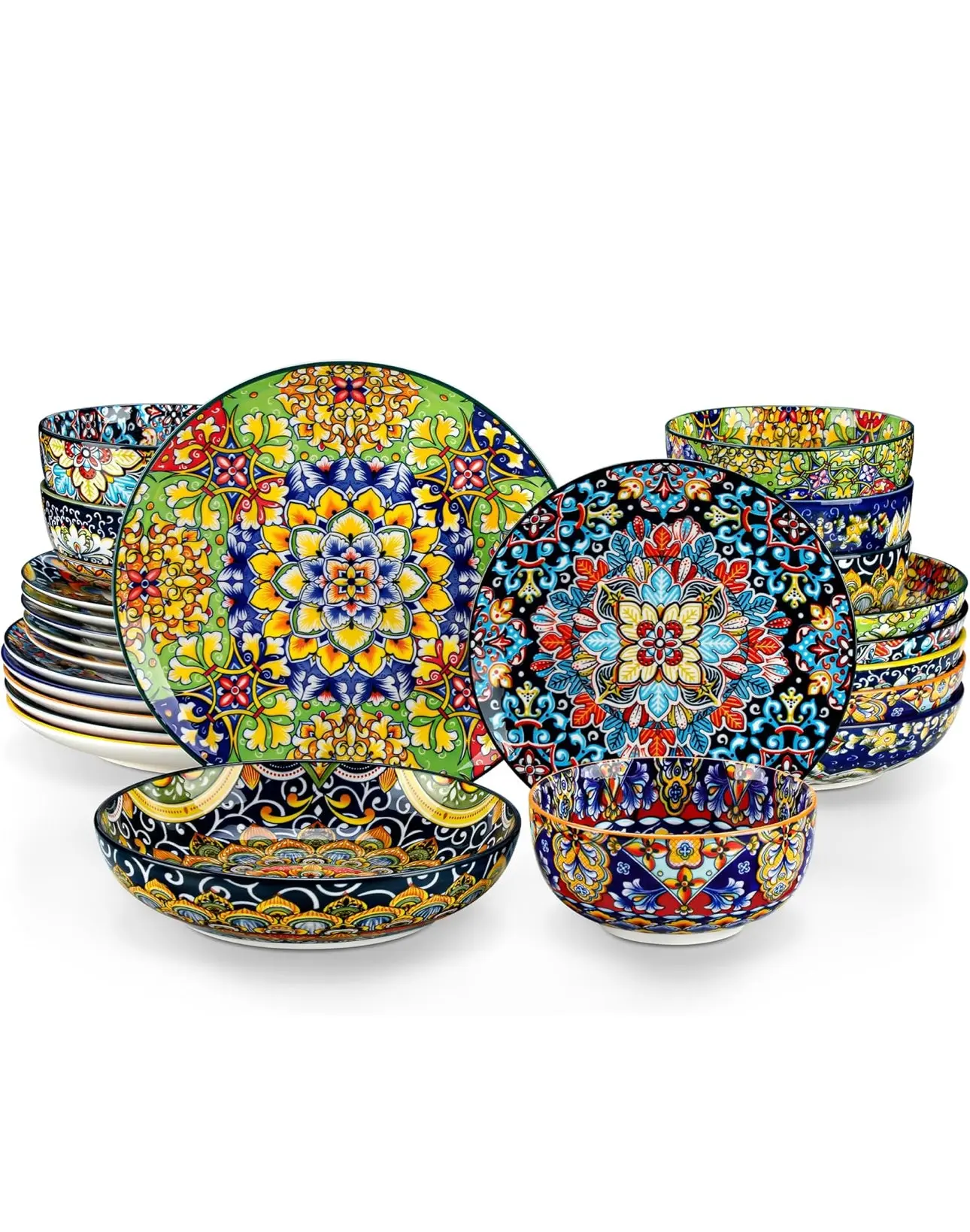 vancasso 24 Pieces Dinnerware Sets, Plates and Bowls Set, Porcelain Dishes Set for 6, Microwave and Dishwasher Safe, Scratch Resistant, Bohemian Style Dining Ware