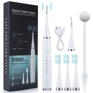 Household Electric Tooth Cleaner with 5 Brush Heads, 5 Modes Ultrasonic Teeth Cleaning Kit, IPX6 Waterproof Rechargeable Oral Care Cleansing Tool