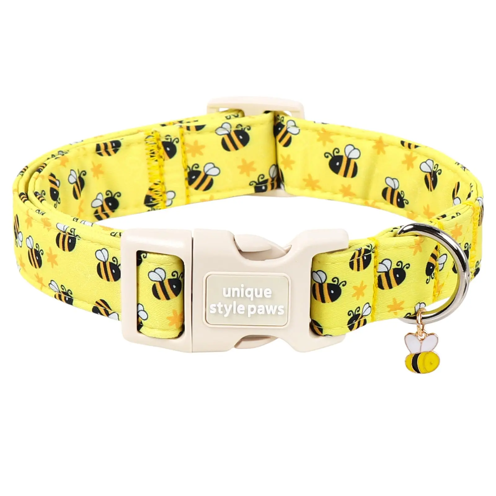 Unique Style Paws Cute Bee Dog Collar, Adjustable Cotton Puppy Accessory with Charms and Quick-Release Buckle for Small, Medium & Large Dog Sizes
