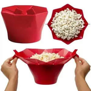 Foldable Silicone Popcorn Bucket, Microwave Safe with Handle, Heat Resistant Reusable Container, Food Grade BPA Free, Creative Popcorn Maker