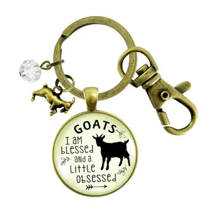 Goat Keychain I Am Blessed Little Obsessed Farm Animal Jewelry Goat Charm Gift