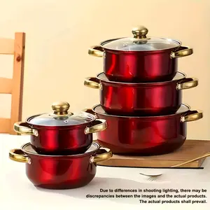 Stainless steel kitchen set, 5-piece pot set + 5 pot lids, stainless steel cooking set, soup pot, milk pot, thickened material, with heat-resistant handle and tempered glass lid, suitable for cooking soup, milk and porridge