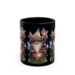 Sleeping Garden Gnome Mug | Black Ceramic Coffee Cup