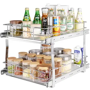 VEVOR 2 Tier 16"W x 21"D Pull Out Cabinet Organizer, TikTokShopBlackFriday, Heavy Duty Slide Out Pantry Shelves, Chrome-Plated Steel Roll Out Drawers, Sliding Drawer Storage for Inside Kitchen Cabinet, Bathroom, Under Sink Basket Racks