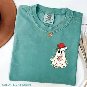 Comfort Colors Little Ghost Christmas Shirt, Ghost T-shirt, Christmas Tee, Gift for Christmas Womenswear