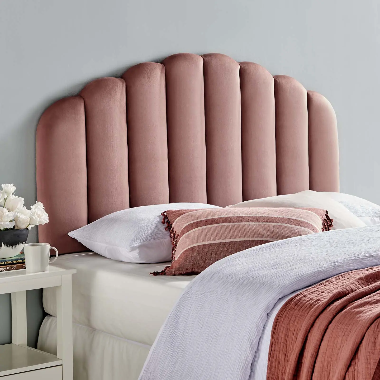 Modway Veronique Twin Performance Velvet Headboard - Fabric-Covered Wooden Construction, Dusty Rose, Fabric-Covered Wooden Headboards, Twin Headboard, Adjustable