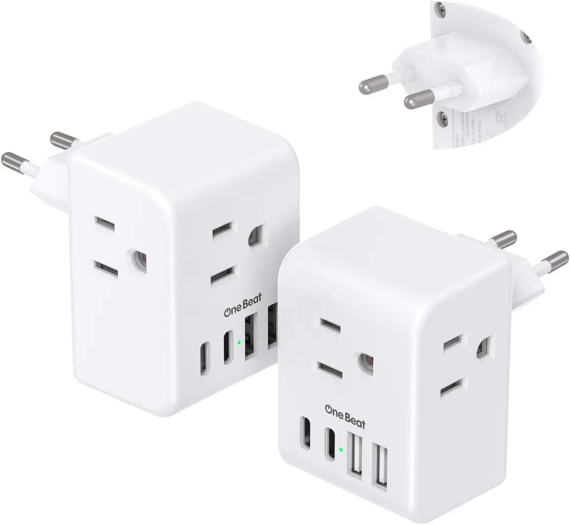2 Pack European Travel Plug Adapter, Type C Plug Adapter Travel sentials| International Power Adapter with 3 Outlets 4 USB Ports(2 USB C), US to Most Europe EU Spain Italy France rmany Plug Adapter