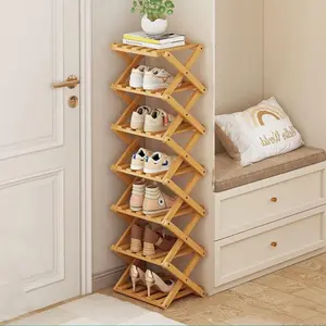 Shoe Rack, Bamboo Foldable Shoes Organizer Free Standing Shelf for Entryway, Closet, Bedroom, Hallway, |   Natural |   Functional |   Multifunctional Shoe Rack (Wood Color) 7 Layers