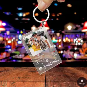 Custom Acrylic Music Keychain with Photo Scannable Song QR Personalized Gift for Birthdays, Christmas, Gifts for Girlfriend Family Couple Best Friend