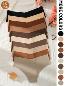 Women's Seamless Design Shell-Shaped Thong Panties, Soft Comfortable All-Season Underwear, Plain Color Slim-Fitting, 5/7/10 Pack