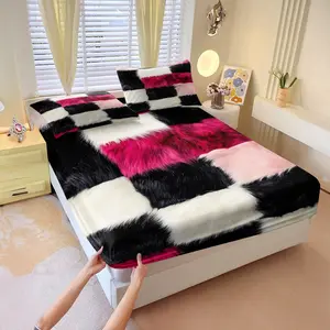 Simulated Multi-Color Plush Plaid Printed Fitted Sheet Set, Y2K Sweet and Cool Bedding Set, Bedsheet Sets, Strong Color Contrasts and Retro-Chic Feel.Durable Soft Microfiber Bedding. 3Pcs Includes Two Pillowcases(Pillow Inserts Not Included)