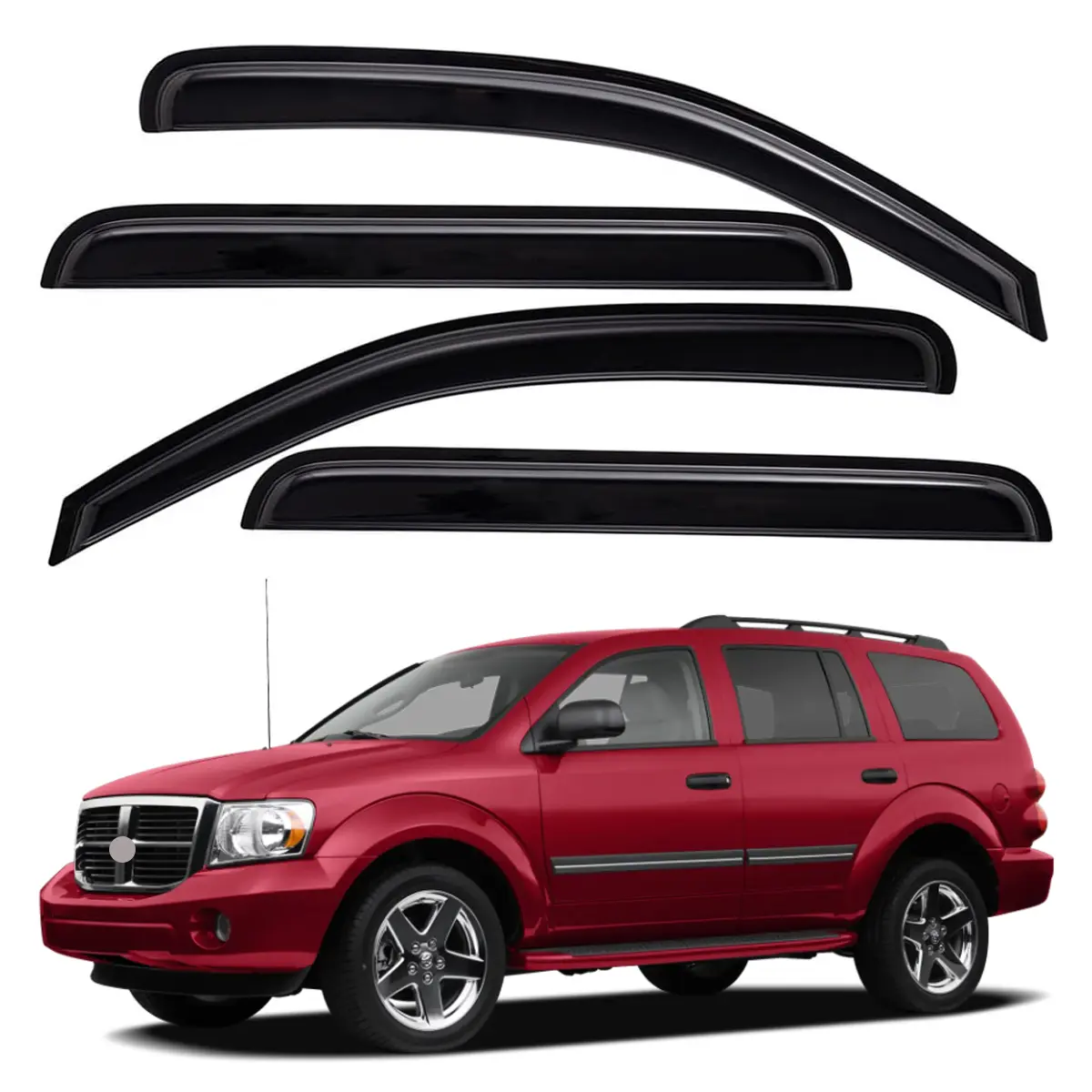 Dark Smoke Chrome Side Window Deflectors for 2004-2009 Dodge Durango & 2007-2009 Chrysler Aspen, Custom Fit, Weather Protection, Scratch-Proof, Vehicle-Specific, 3M Automotive-Grade Double-Sided Tapes, Car Wash Safe