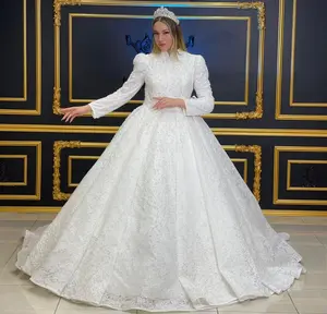 Regal High-Neck Long Sleeve Bridal Gown