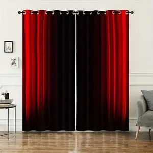 Modern Colorblock Curtains Set, Fashionable Ring Top Design, Half Light Blocking, Polyester, Living Room Bedroom Kitchen Drapes