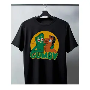 Men's Pure Cotton Black T-Shirt: "Nostalgic Gumby and Pokey" Design