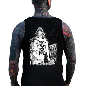 DON'T PRAY FOR ME Nun&Church  Print Tank Top- Tattoo, Men Streetwear, Nun top, Biker, Skeleton Graphic, Dark Gothic, summer outfits, 90s, Vintage Style, Daily Wear Trending for Men & Women, Ink Body Sleeveless Shirt, summer vibes Cotton Menswear