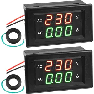 Volt Amp Meter 500V 200A Voltmeter Voltage and Current Meter Digital Dual Display, 0.39 Inches LED 2 in 1 Multimeter, 2 Wire Voltage Amperage Tester Gauge with Current Transformer (2 Pieces)