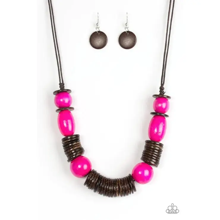 Women's Brown Wooden Beads Jewelry Set - Vibrant Finish, Brushed Adjustable Sliding Knot Necklace, Everyday Wear Costume Accessory
