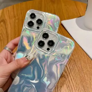 Holographic Iridescent Clear Phone Case suitable for iPhone 17 Air 16 Pro 15 14 Plus 11 13 12 Pro Max X XS XR XS MAX, Cute Aesthetic Wavy Ripple Shockproof Protective Cover with Camera Protection