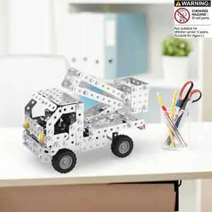 Creative Engineering Vehicle Building Set, Manual Lift Basket Trailer, Stainless Steel Assembly Toy, Ideal Gift for Kids and Adults