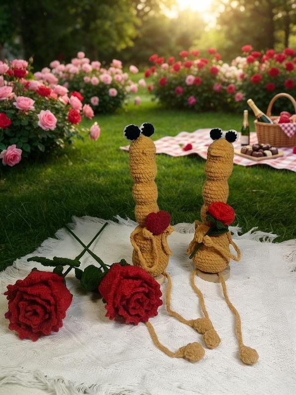 Marcus the Worm Plush: Handmade Crochet Amigurumi Toy Valentine's Day Gift for Lover