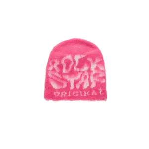Akeya Pink Knit Mohair Beanie
