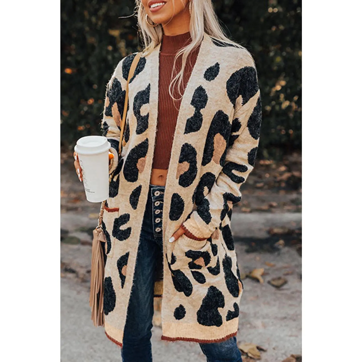 Leopard Animal Print Open Midi Cardigan