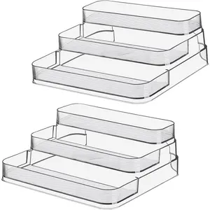 2pcs Acrylic Rack, No Assembly Clear 3 Tier Condiment Bottle Shelf Organizer for Cabinet