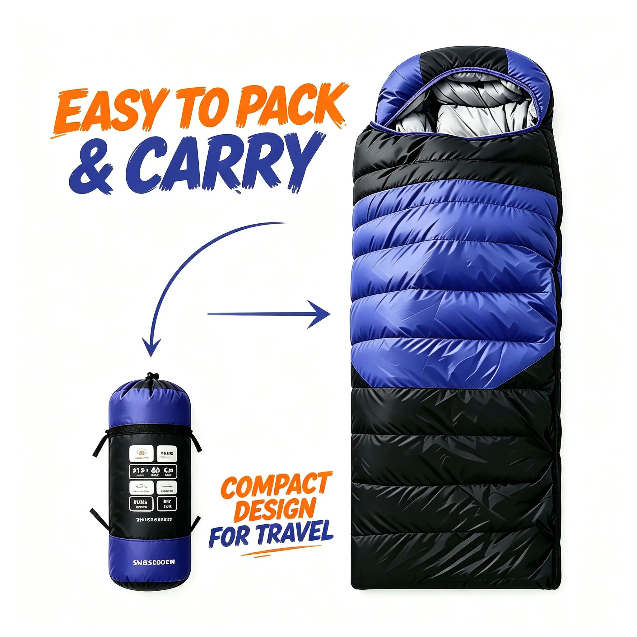Unisex Rectangular Sleeping Bag - Loose Fit, Full-Length, Insect-Proof, Waterproof Warmth, Wear-Resistant, Windproof, Lightweight Convertible Wearable Blanket, 4-Season Adult Outdoor Camping Gear (-5 to 35°C)