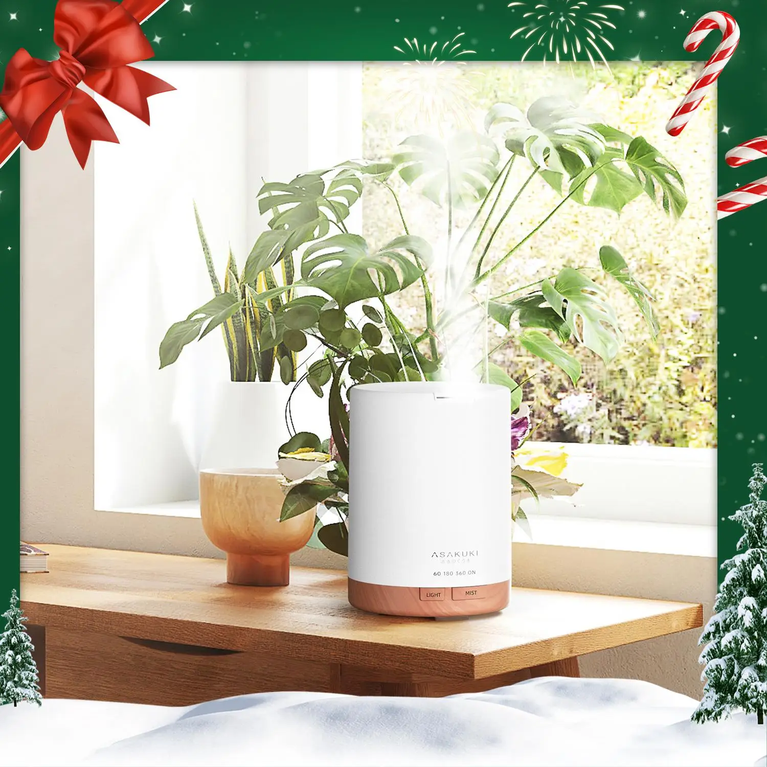 ASAKUKI 300ML Essential Oil Diffuser Humidifier with 7-color LED Light & Mist Timer, Universal Portable Mini Humidifiers, Aromatherapy Air Humidifier,