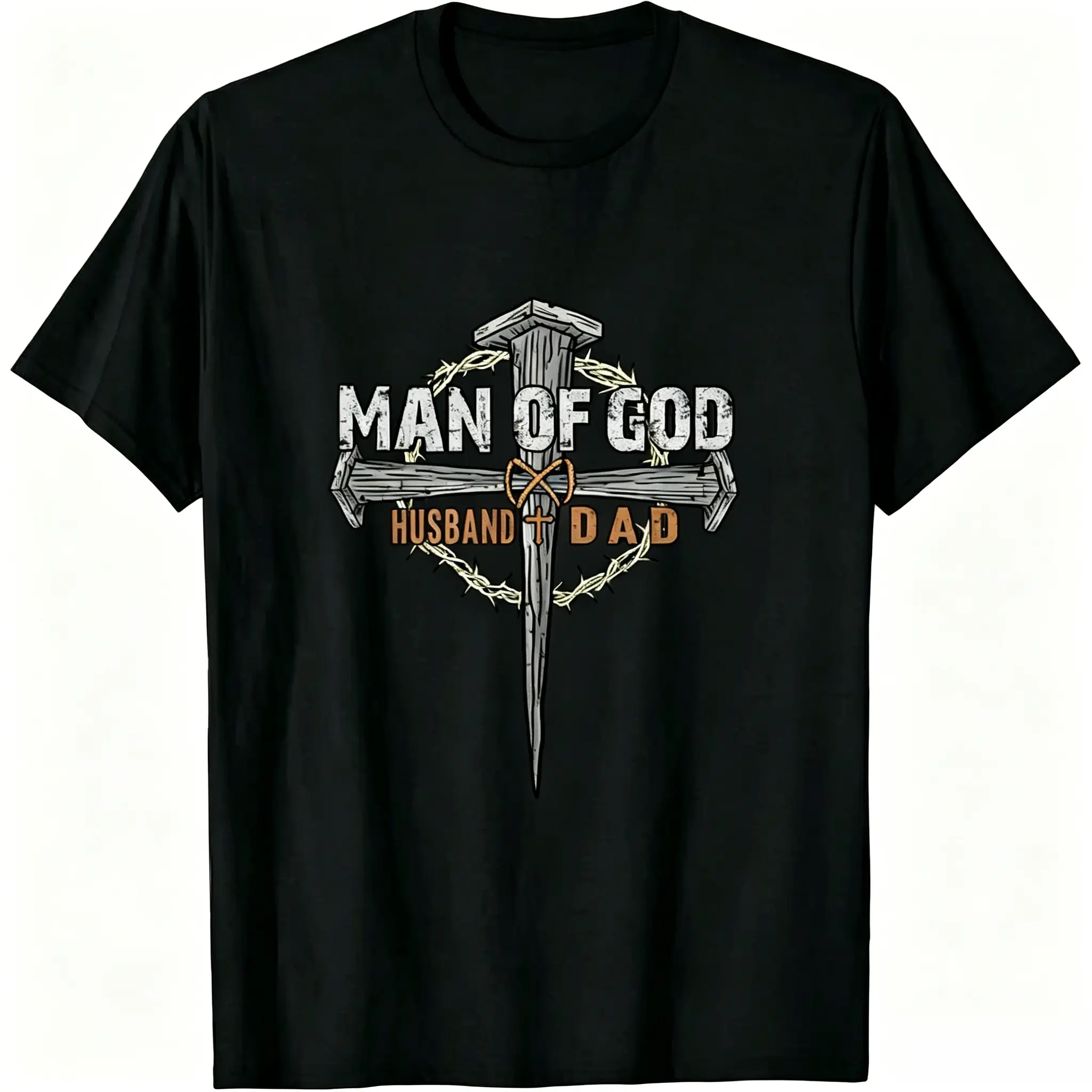 Men's Father's Day Man Of God Crown Cross Husband And Dad Christian Short Sleeve T-Shirt Cotton Menswear Top Breathable Soft Crewneck Casual Streetwear