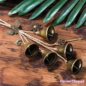 Wicca Witchcraft Bell Hanging - Protective Copper Door Knocker with Intricate Design, Handmade Witches' Bell for Porch & Garden Decor, No Battery Needed, Outdoor Decor|Intricate Bell Design|Durable Fabric Rope, Witches Decor
