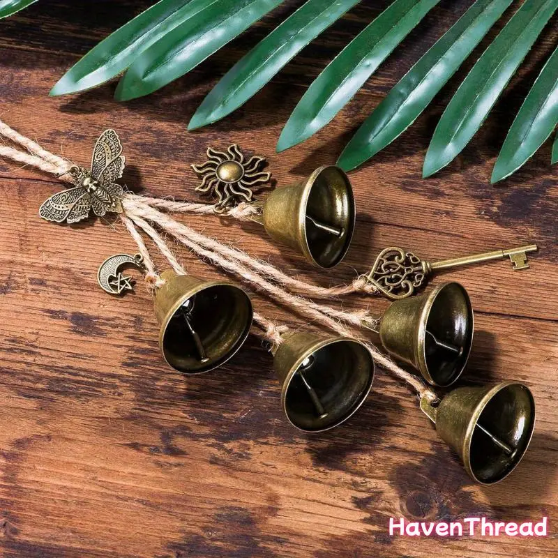 Wicca Witchcraft Bell Hanging - Protective Copper Door Knocker with Intricate Design, Handmade Witches' Bell for Porch & Garden Decor, No Battery Needed, Outdoor Decor|Intricate Bell Design|Durable Fabric Rope, Witches Decor