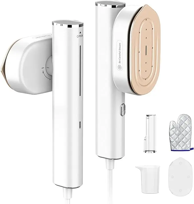 Steamer for Clothes, 2-in-1 Steam Iron for Clothes, 1200W Handheld Steamer 10s Heat-Up, Travel Steamer Fast Wrinkle Removal, Portable Garment steamer for Home Travel -White, 110-120V