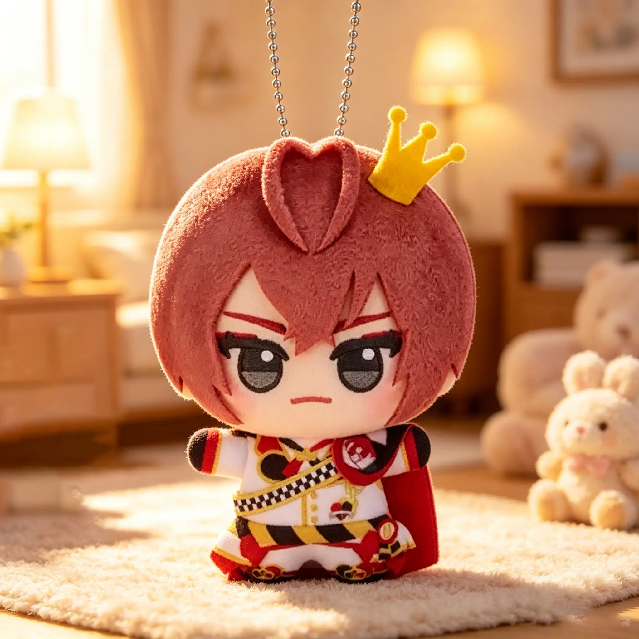10cm Twisted-Wonderland Riddle Rosehearts Cotton Doll, Chibi Anime Stuffed Toy, Mini Printed Plush Keychain Pendant, Collectible Gift for Game Fans
