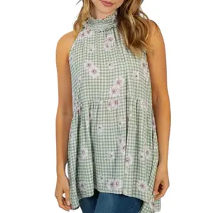 Gingham Sleeveless top: Sage