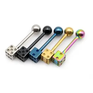Anti-allergic Vacuum-plated Stainless Steel Dice Tongue Studs Personalized Punk Style Tongue Jewelry