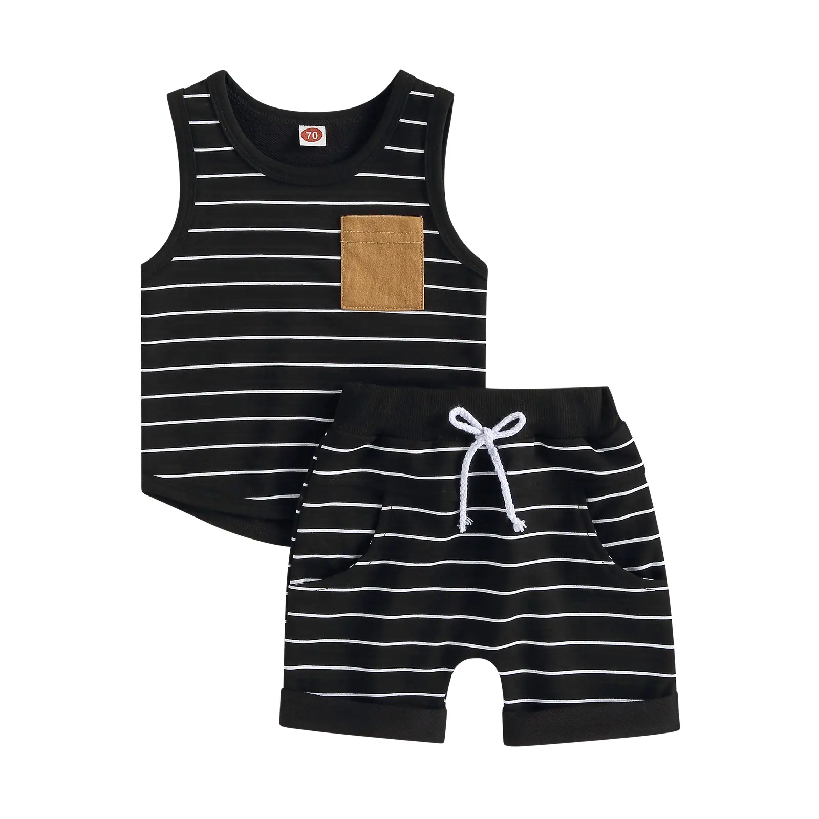 Kids Baby Boy Summer Outfits 0-4 Years Striped Sleeveless Tank Tops and Stretch Casual Shorts with Pocket Set