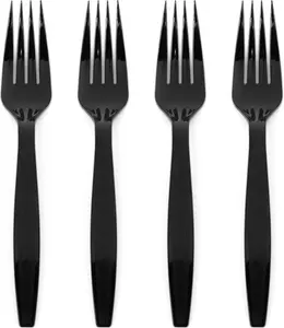 100 Black Plastic Forks Heavy-Duty, Heavyweight Plastic Silverware Forks, Fancy Cutlery, Elegant Disposable Forks Pack, Bulk Disposable Flatware, Christmas Holiday Plastic Utensils Set