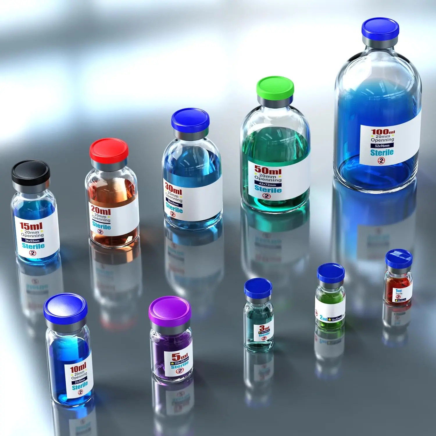 Amber Empty Sample Glass Vials with Self-Healing Injection Port, Aluminum-Plastic Cap, Sterile Packaging - 100ml-4pcs-amber, 1ml-10pcs-clear Office & School Healthcare Supplies