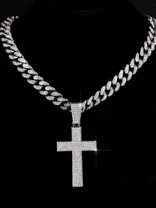 Full diamond cross pendant, fashionable and unique, creative alloy hip-hop trendy Cuban Link Chain necklace, Cross necklaces