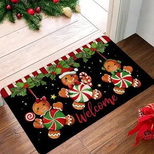 Gingerbread Man Christmas Rug Non Slip Kitchen Bathroom Mat Festive Holiday Decor Soft Flannel Backing Machine Washable for Hallway Living Room Office Bedroom Floor Carpet Home Decoration Gift Idea
