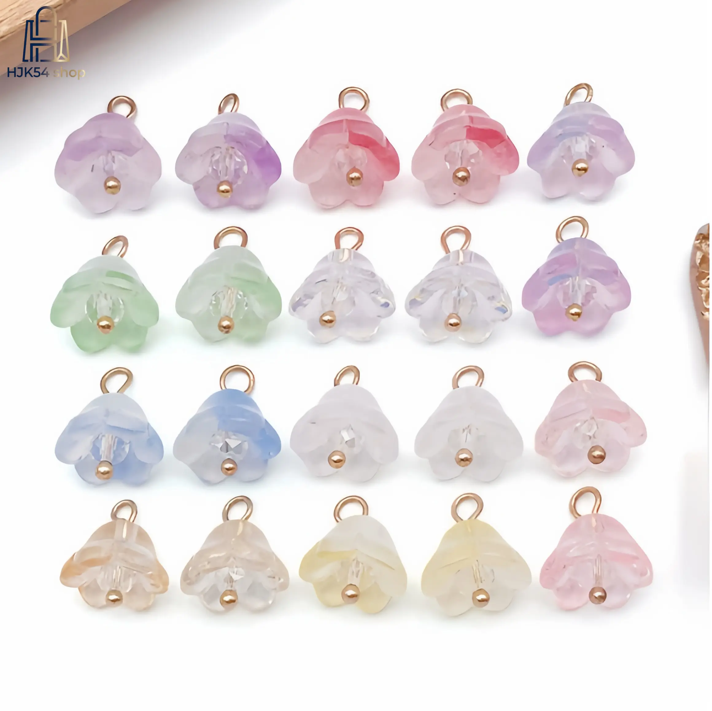 Bulk 20-Piece Frosted Bell & Pastel Tulip Floral Resin Charms with Gold Loops - Bells Bulk Supplies for Crafters, Assorted Bead Bracelets Jewelry Sets Components to Elevate Your Craft Projects, Gold Aesthetic, Beads, 20 Pieces Mixed Colors, Experienced Cr