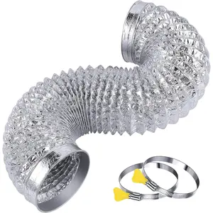 Heavy Duty 4"Flexible Dryer Vent Exhaust Duct Hose 3 Feet for Tight Space, Extra Thick(6-ply) Aluminum Foil Ducting Kit with 2 Key Hose Clamps