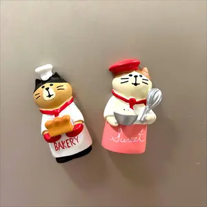 Cat Bakers Refrigerator Magnets, Cute Figurine Kitchen Magnets, Funny Gifts for Cat Lovers, Ideal for School Locker and Whiteboard Home Decor, 2-Piece Set
