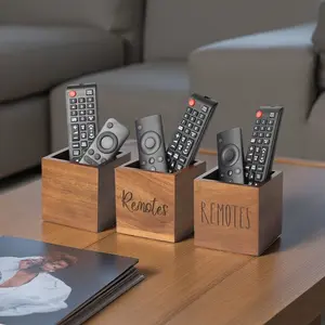 1pc Acacia Wood Remote Control Holder, Solid TV Media Storage Box with Open Lid Design, Table Organizers, Fits One/Two/Three/More Remotes, Ideal for Home & Bedroom Table Organization, Home Office Desk Accessory