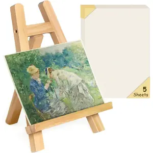 11 inch Tabletop Wooden Easel for Painting, Mini Paint Stand with 5 Easel Papers, Small Table Top Easel for Kids Students and Adults