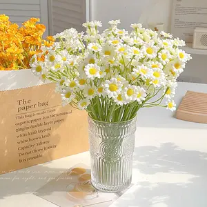 Artificial Flower White Daisy Bouquet, 24pcs Silk Fake Flower, Realistic Faux Flower for Home Garden Wedding Decor